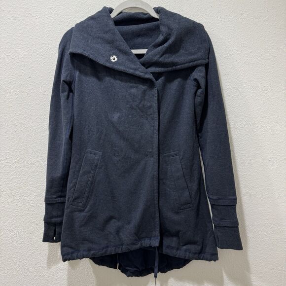 Lululemon Gratitude Wrap Jacket Lined Cotton Double Breast Ribbed Navy Size 2 - Picture 2 of 9